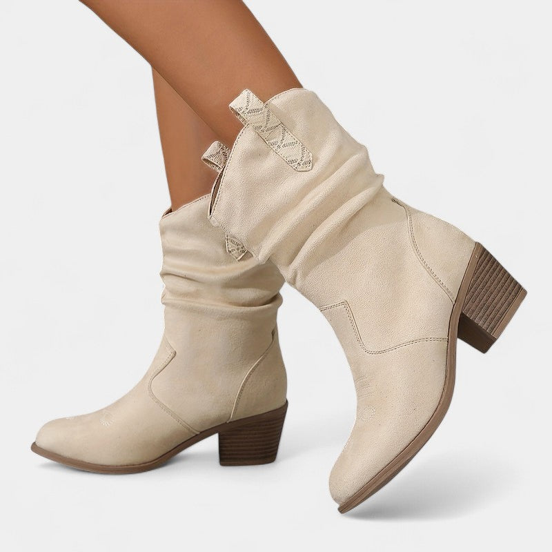 Gleame.-Schoenen-Gleame Dameslaarzen - Westernlaarzen met lage hak en lusdetails
