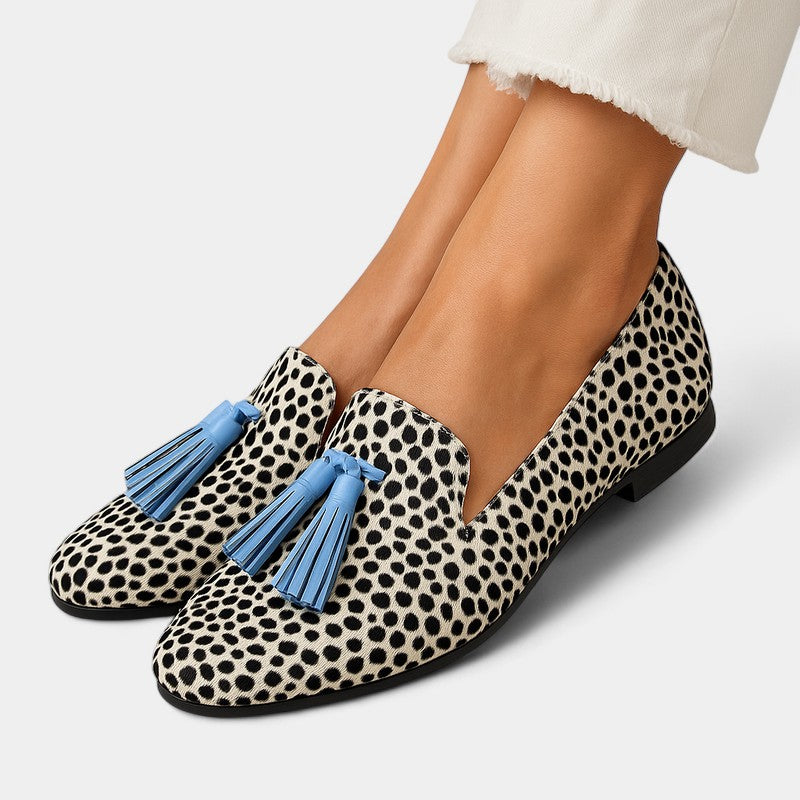 Gleame.-Schoenen-Gleame Damesschoenen - Elegante loafers met grafisch patroon en decoratieve kwastjes