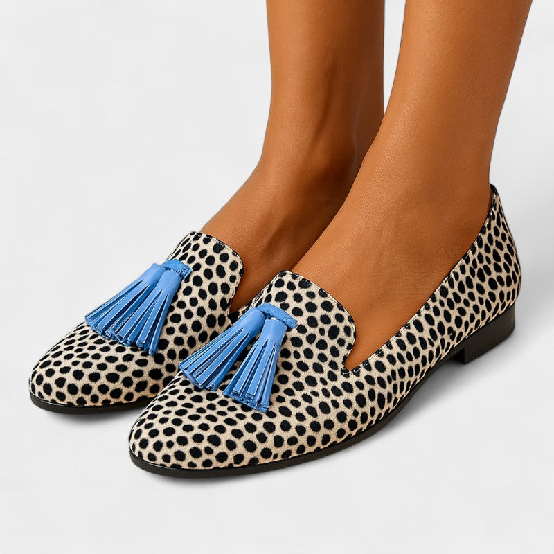 Gleame.-Schoenen-Gleame Damesschoenen - Elegante loafers met grafisch patroon en decoratieve kwastjes
