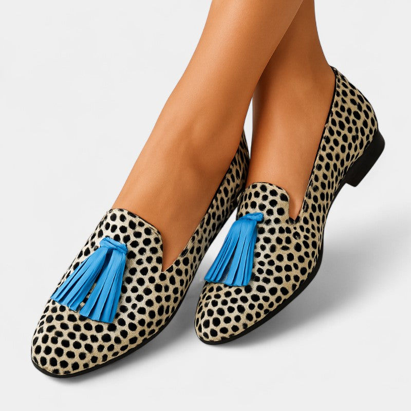 Gleame.-Schoenen-Gleame Damesschoenen - Elegante loafers met grafisch patroon en decoratieve kwastjes