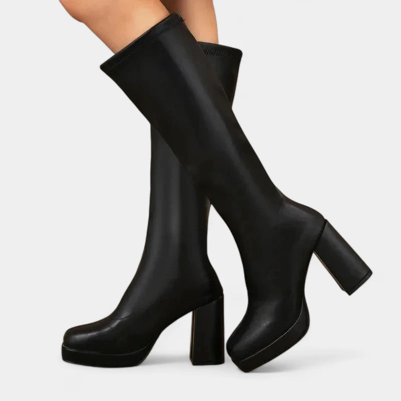 Gleame.-Schoenen-Gleame Laarzen - Dames over-the-knee laarzen met veters en blokhak