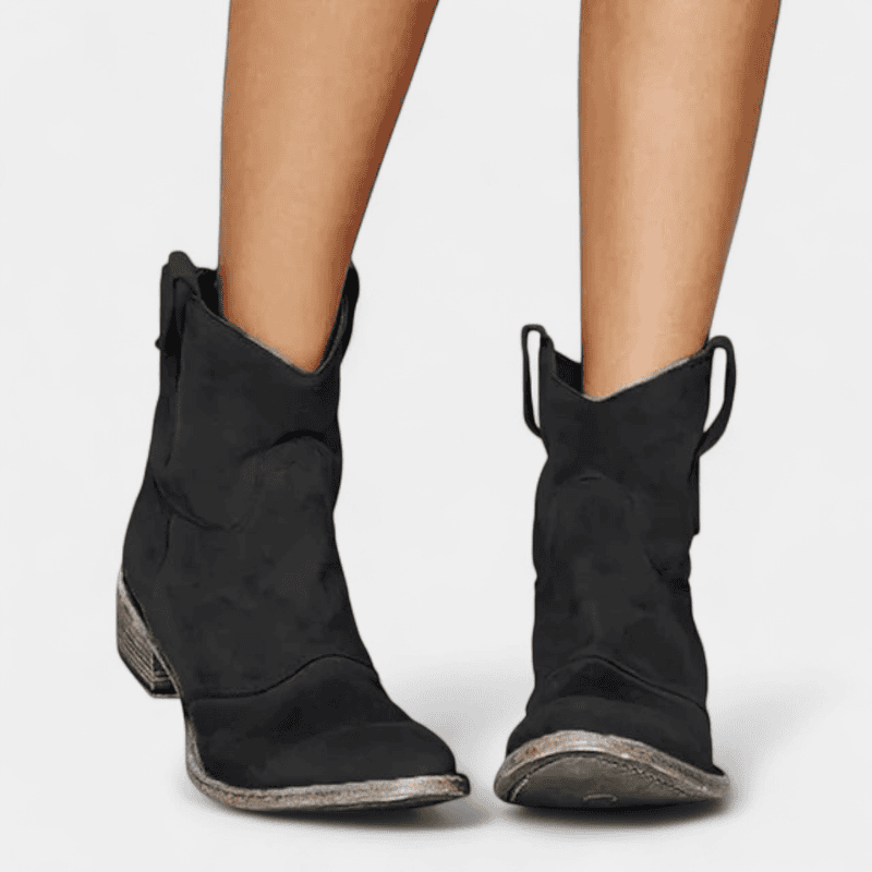 Gleame.-Shoes-Gleame Laarzen - Western cowboy enkellaarsjes van suède met lage hak