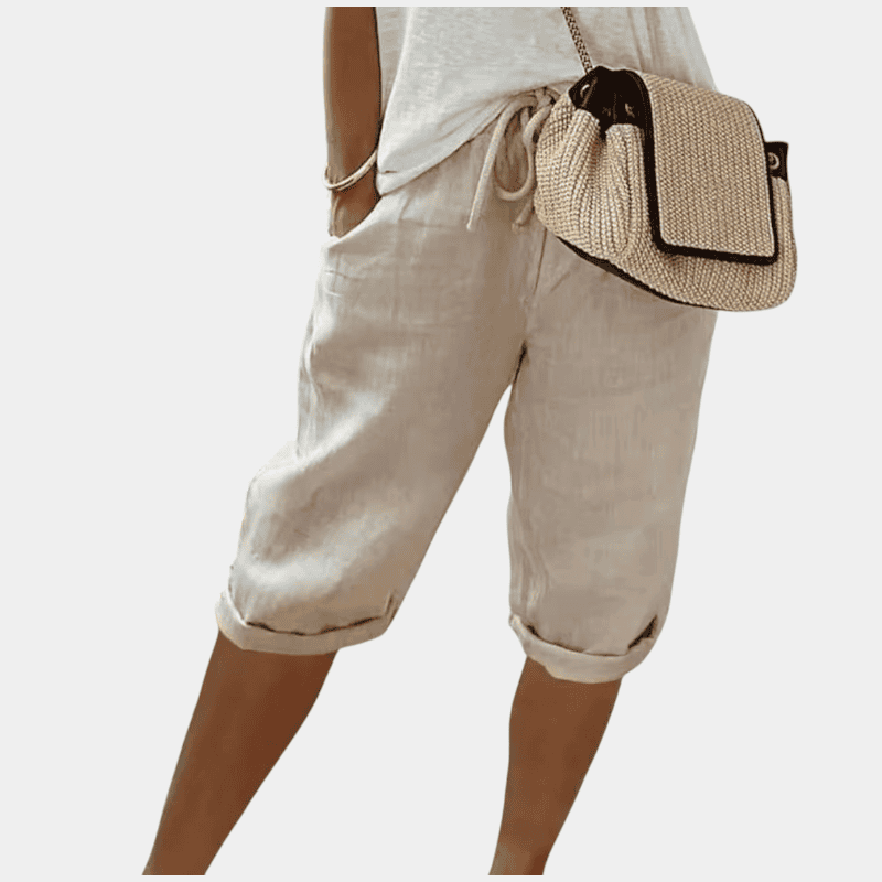 Gleame.-Shorts-Gleame Korte broek - Comfortabele linnen driekwart broek met elastische taille