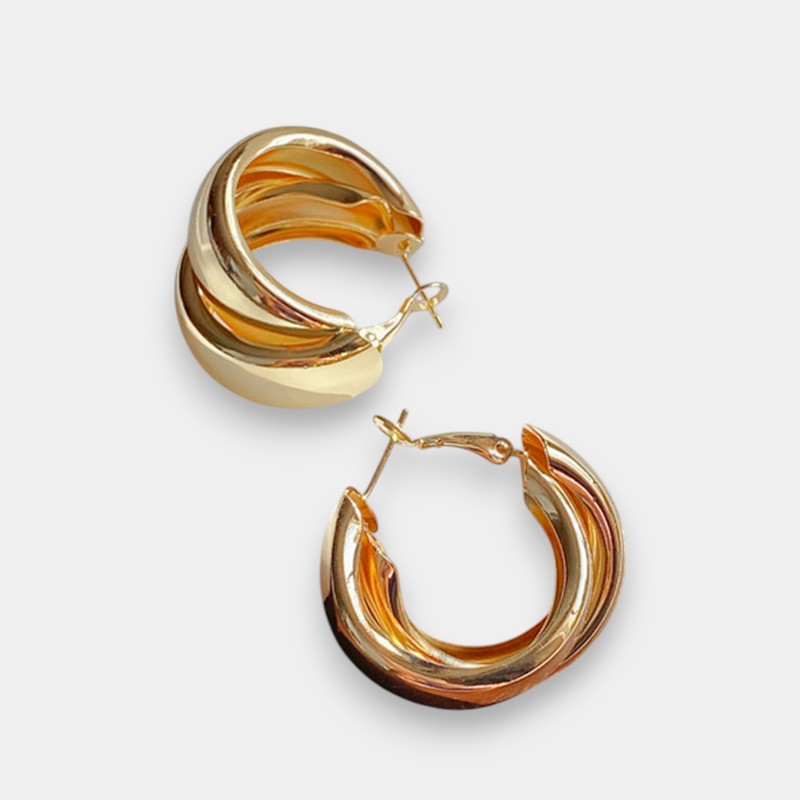 Gleame.-Sieraden-Gleame Oorbellen - Chunky double goud vergulde hoop earrings
