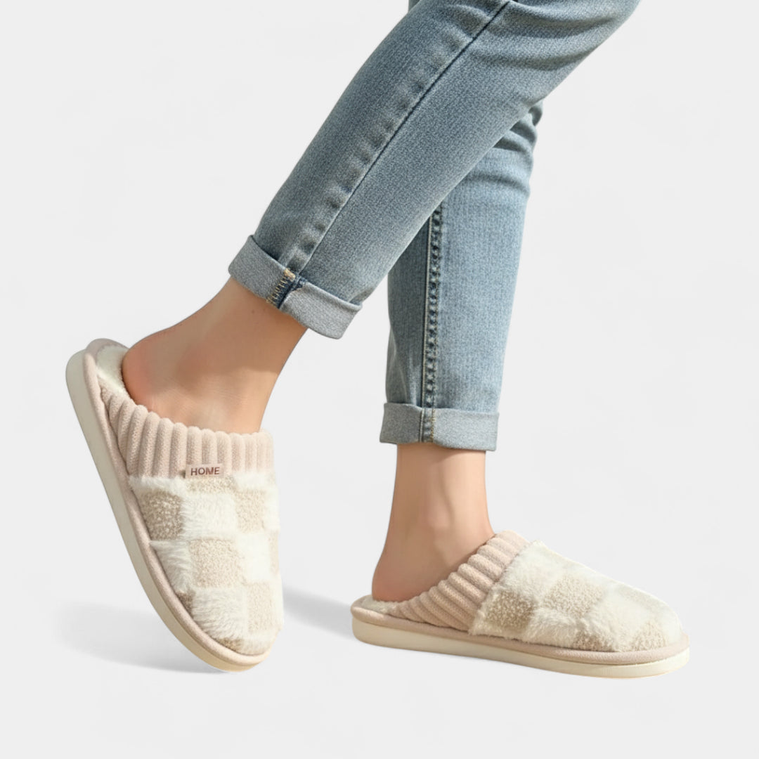 Gleame.-Sloffen-Gleame Damespantoffels - Fluffy pantoffels met geruit patroon en zachte voering