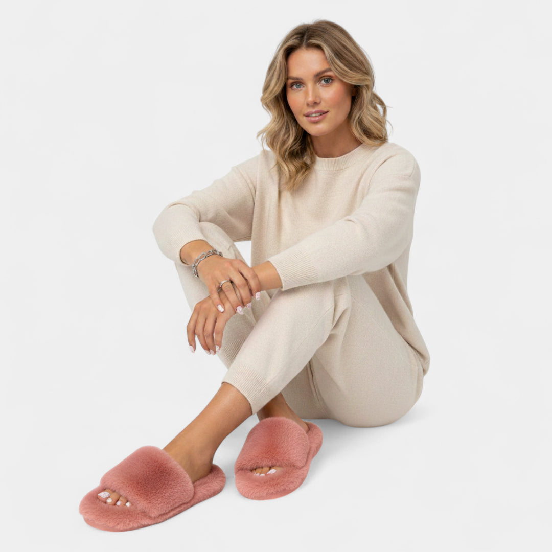 Gleame.-Sloffen-Gleame Damespantoffels - Zachte pantoffels met open hiel en pluche afwerking