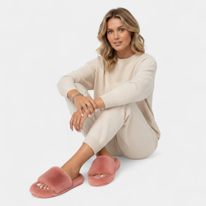 Gleame.-Sloffen-Gleame Damespantoffels - Zachte pantoffels met open hiel en pluche afwerking