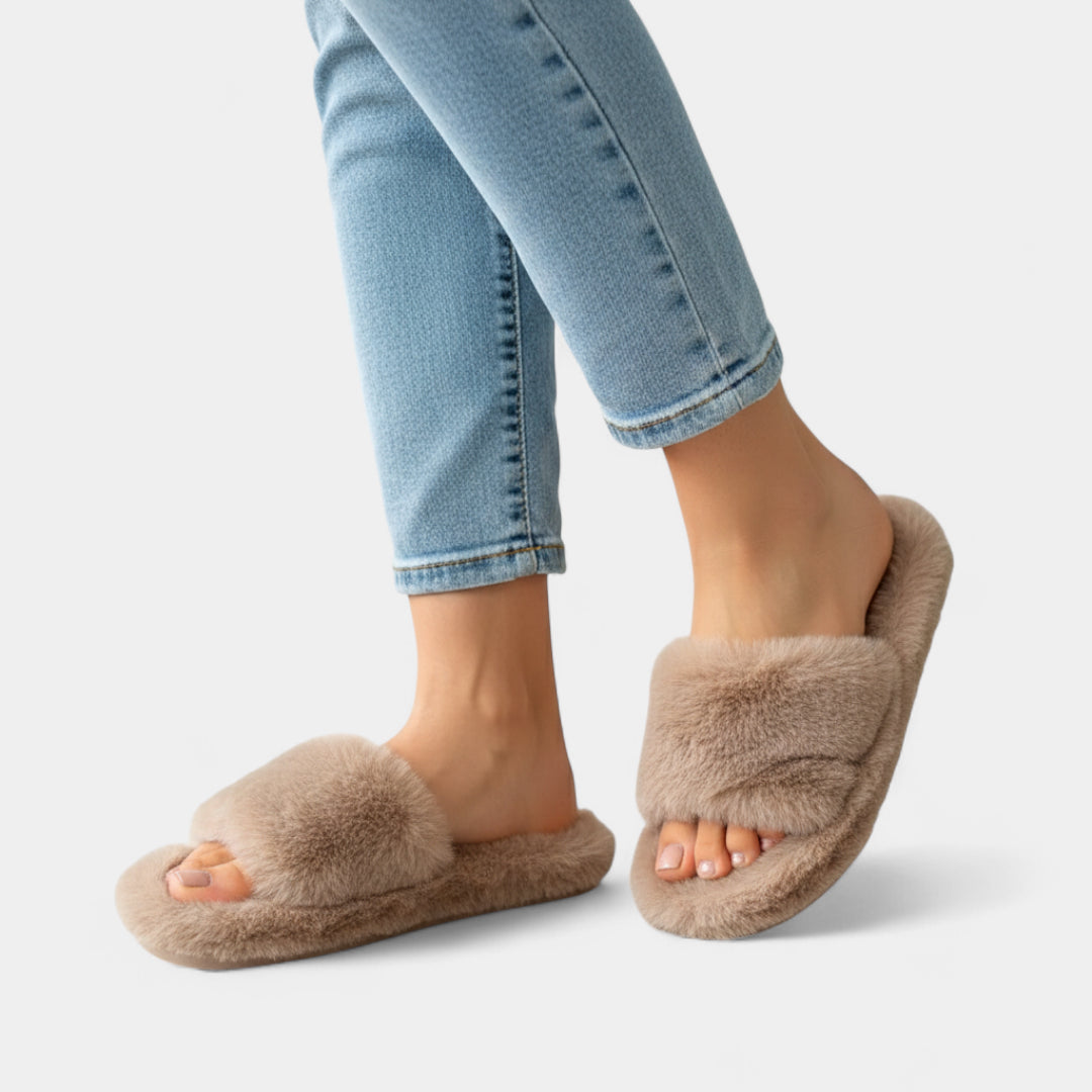 Gleame.-Sloffen-Gleame Damespantoffels - Zachte pantoffels met open hiel en pluche afwerking