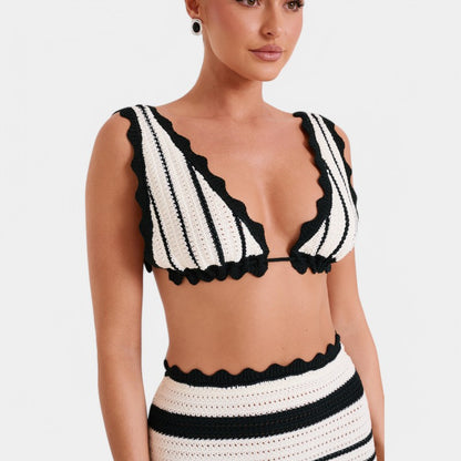 Gleame Strandset - Gebreide strandrok en top met gestreepte print