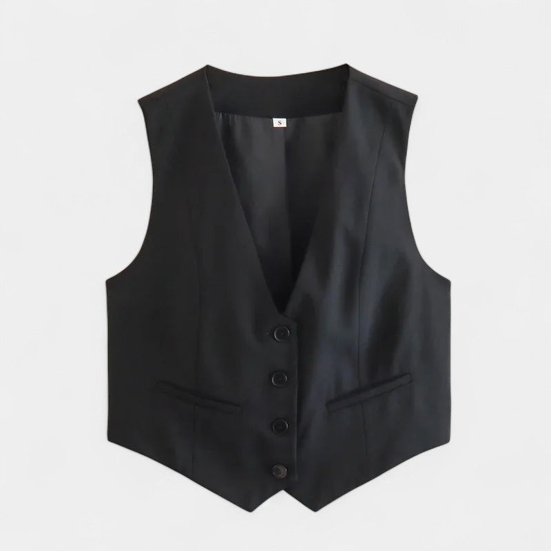 Gleame.-T-shirts &amp; hemden-Gleame Bijgesneden top - Zwarte en witte top met V-hals en mouwenloos