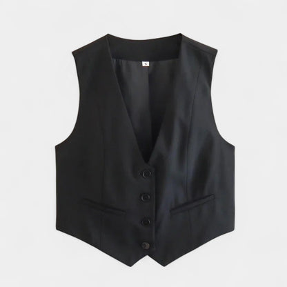Gleame.-T-shirts &amp; hemden-Gleame Bijgesneden top - Zwarte en witte top met V-hals en mouwenloos