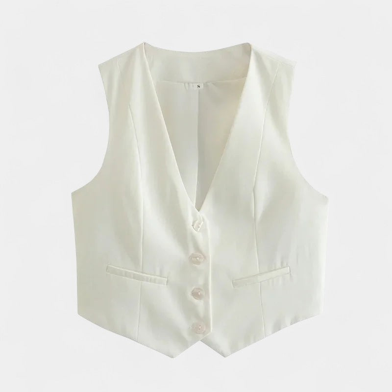 Gleame.-T-shirts &amp; hemden-Gleame Bijgesneden top - Zwarte en witte top met V-hals en mouwenloos
