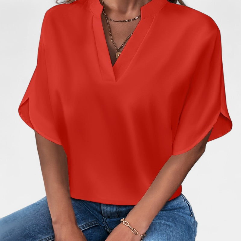 Gleame.-T-shirts &amp; hemden-Gleame Blouse - Casual met V-hals en korte mouwen