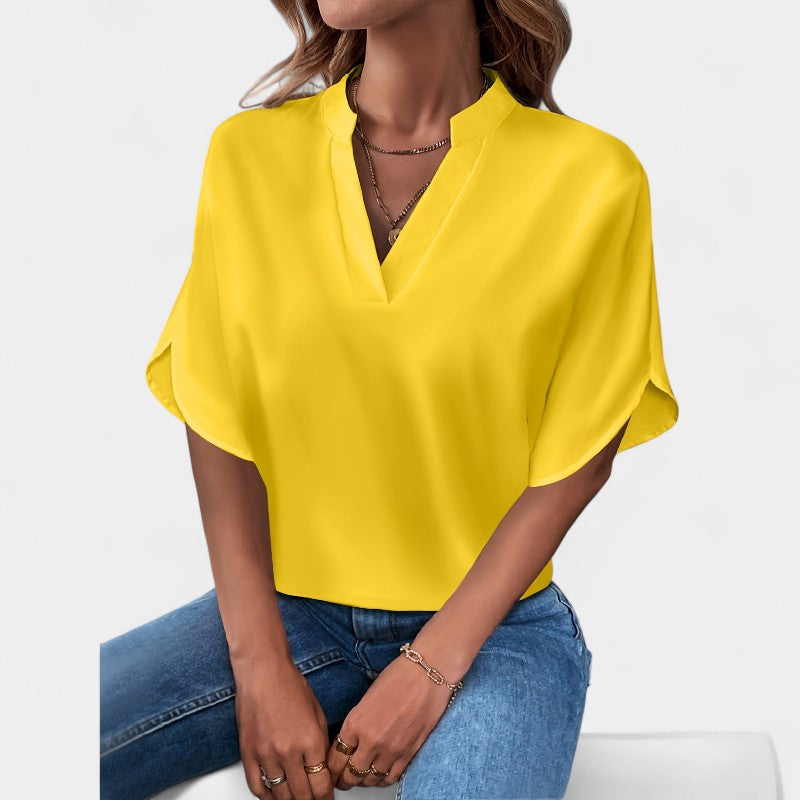 Gleame.-T-shirts &amp; hemden-Gleame Blouse - Casual met V-hals en korte mouwen