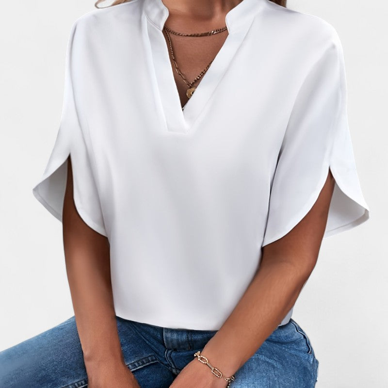 Gleame.-T-shirts &amp; hemden-Gleame Blouse - Casual met V-hals en korte mouwen