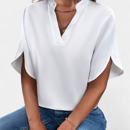 Gleame.-T-shirts &amp; hemden-Gleame Blouse - Casual met V-hals en korte mouwen