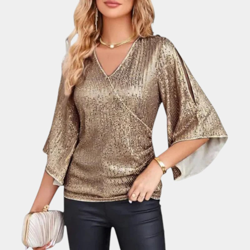 Gleame.-T-shirts &amp; hemden-Gleame Blouse - Sparkly V-neck blouse voor feesten