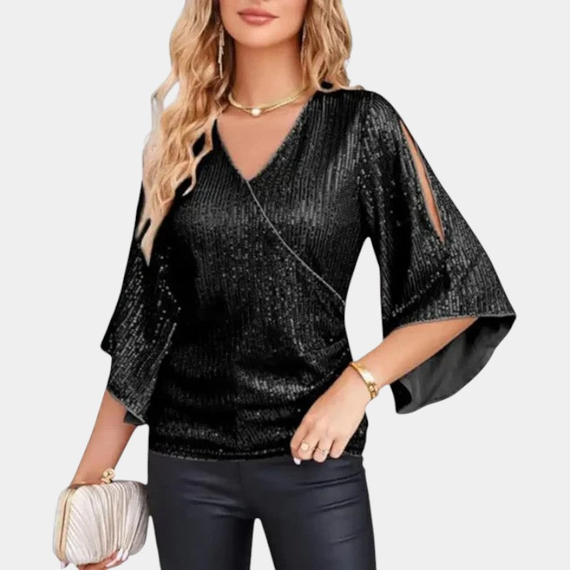Gleame.-T-shirts &amp; hemden-Gleame Blouse - Sparkly V-neck blouse voor feesten