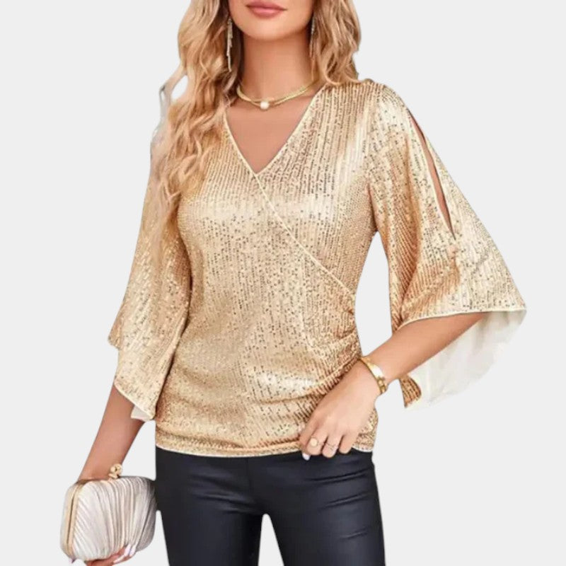 Gleame.-T-shirts &amp; hemden-Gleame Blouse - Sparkly V-neck blouse voor feesten