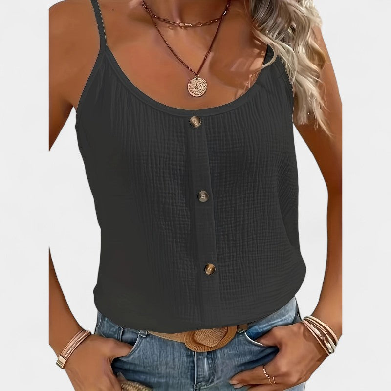 Gleame.-T-shirts &amp; hemden-Gleame Cami Top - Casual mouwloze top met knopen decor