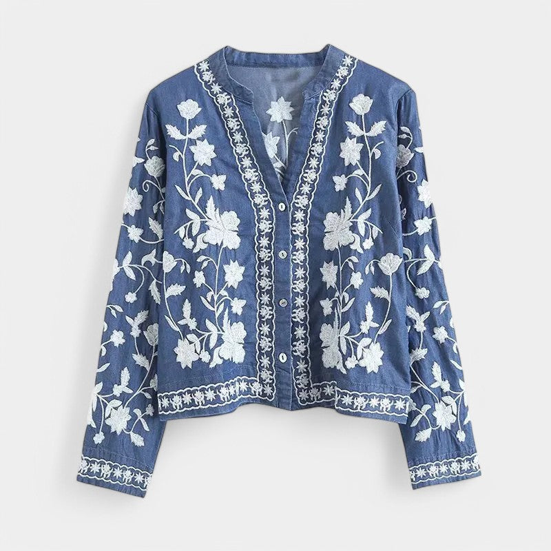 Gleame.-T-shirts &amp; hemden-Gleame Cardigan - Boho lange mouwen met bloemenprint en denim