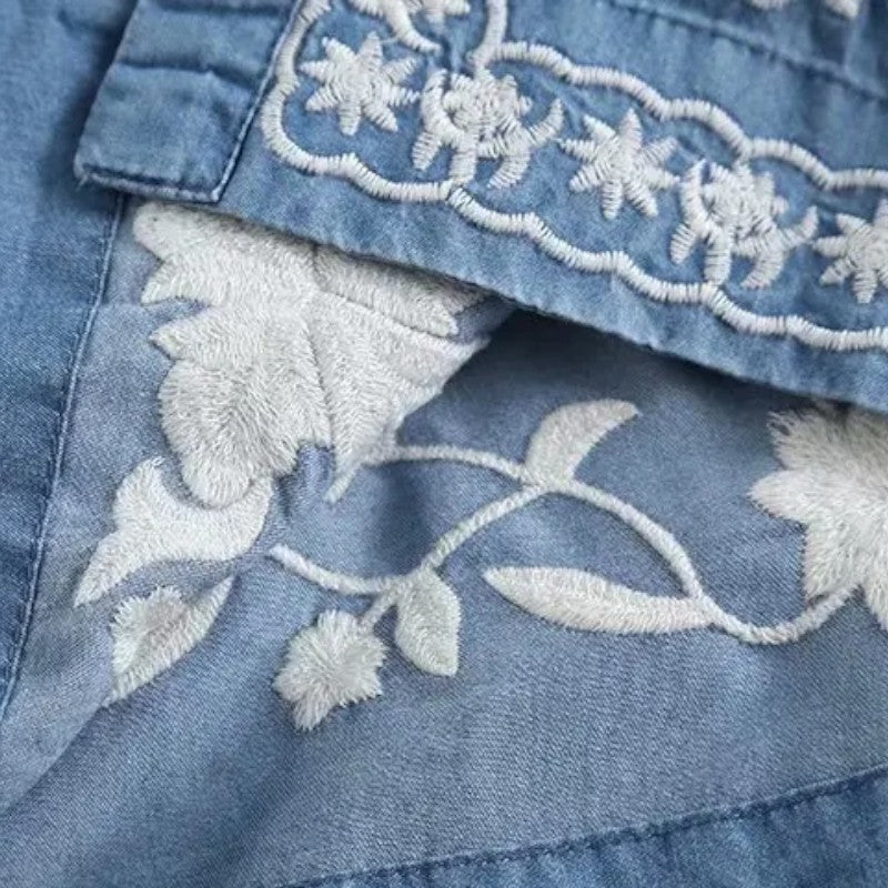 Gleame.-T-shirts &amp; hemden-Gleame Cardigan - Boho lange mouwen met bloemenprint en denim