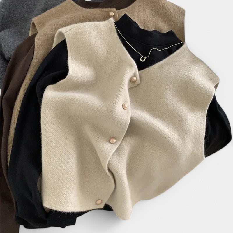 Gleame.-T-shirts &amp; hemden-Gleame Cardigan - Elegante gebreide mouwloze casual trui