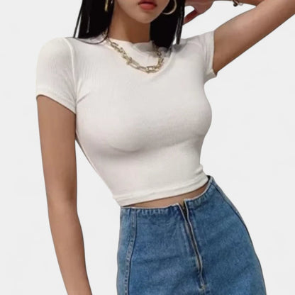 Gleame.-T-shirts &amp; hemden-Gleame Crop top - Slim fit met korte mouwen en ronde hals