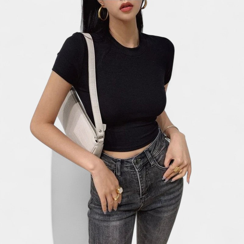 Gleame.-T-shirts &amp; hemden-Gleame Crop top - Slim fit met korte mouwen en ronde hals