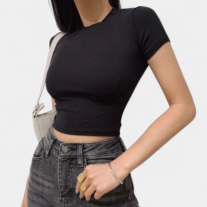 Gleame.-T-shirts &amp; hemden-Gleame Crop top - Slim fit met korte mouwen en ronde hals