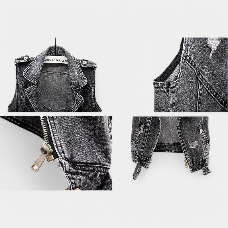 Gleame.-T-shirts &amp; hemden-Gleame Denimvest - Mouwloos gilet in spijkerstof