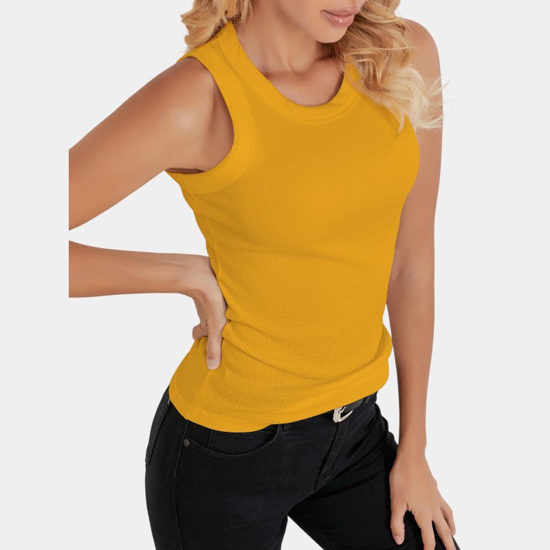 Gleame.-T-shirts &amp; hemden-Gleame Mouwloos Shirt - Knitted shirt met ronde hals in effen kleur