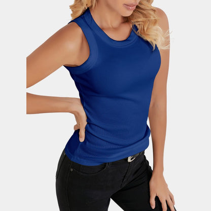 Gleame.-T-shirts &amp; hemden-Gleame Mouwloos Shirt - Knitted shirt met ronde hals in effen kleur