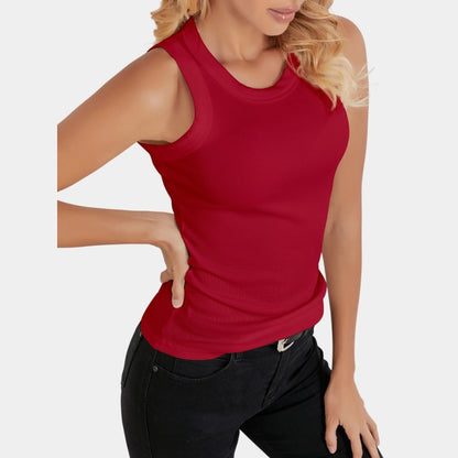 Gleame.-T-shirts &amp; hemden-Gleame Mouwloos Shirt - Knitted shirt met ronde hals in effen kleur