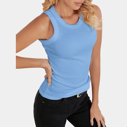Gleame.-T-shirts &amp; hemden-Gleame Mouwloos Shirt - Knitted shirt met ronde hals in effen kleur