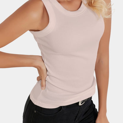 Gleame.-T-shirts &amp; hemden-Gleame Mouwloos Shirt - Knitted shirt met ronde hals in effen kleur