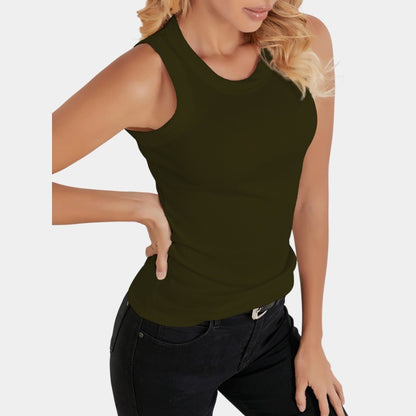 Gleame.-T-shirts &amp; hemden-Gleame Mouwloos Shirt - Knitted shirt met ronde hals in effen kleur