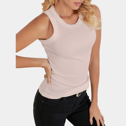 Gleame.-T-shirts &amp; hemden-Gleame Mouwloos Shirt - Knitted shirt met ronde hals in effen kleur