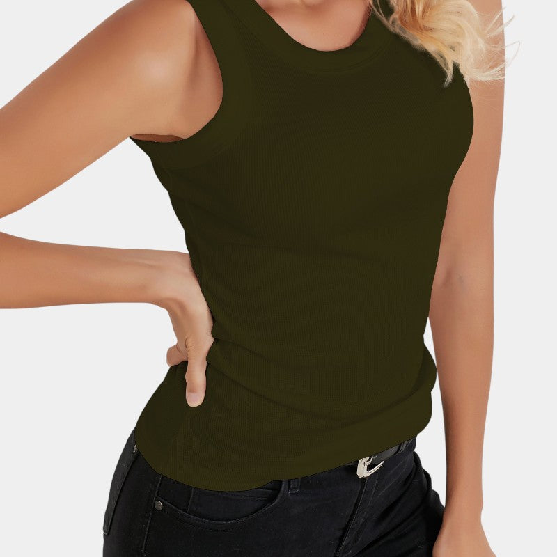Gleame.-T-shirts &amp; hemden-Gleame Mouwloos Shirt - Knitted shirt met ronde hals in effen kleur