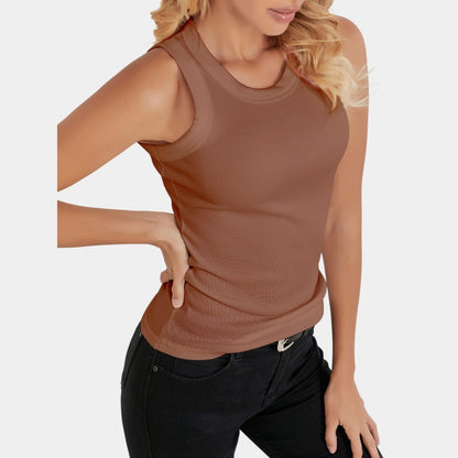 Gleame.-T-shirts &amp; hemden-Gleame Mouwloos Shirt - Knitted shirt met ronde hals in effen kleur