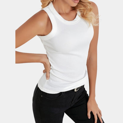 Gleame.-T-shirts &amp; hemden-Gleame Mouwloos Shirt - Knitted shirt met ronde hals in effen kleur