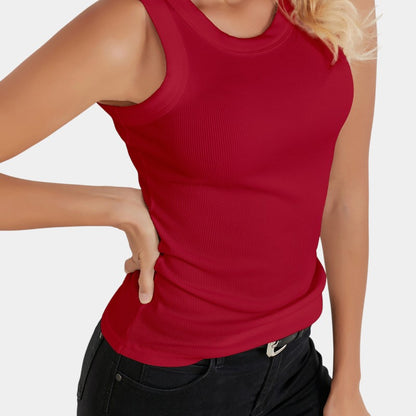 Gleame.-T-shirts &amp; hemden-Gleame Mouwloos Shirt - Knitted shirt met ronde hals in effen kleur