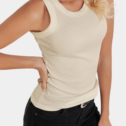 Gleame.-T-shirts &amp; hemden-Gleame Mouwloos Shirt - Knitted shirt met ronde hals in effen kleur