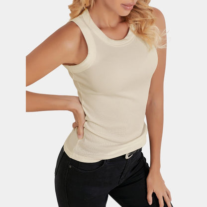Gleame.-T-shirts &amp; hemden-Gleame Mouwloos Shirt - Knitted shirt met ronde hals in effen kleur