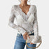 Gleame.-T-shirts & hemden-Gleame Top - Elegante V-hals top met bloemenkant en lange mouwen