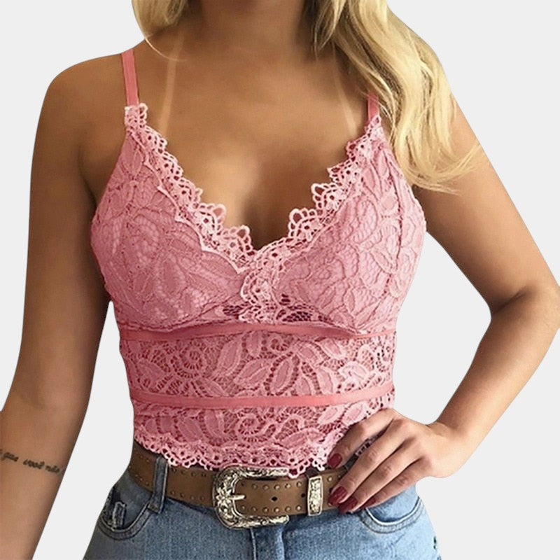 Gleame.-T-shirts &amp; hemden-Gleame Top - Sexy V-hals kant top zonder mouwen voor vrouwen