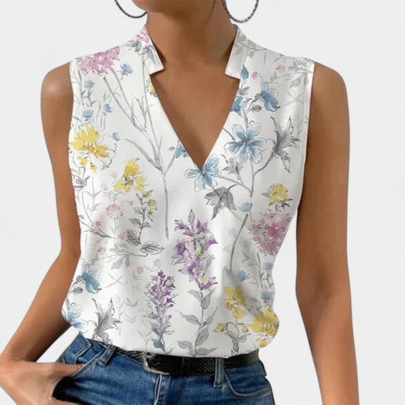 Gleame.-T-shirts &amp; hemden-Gleame Tops - Fashion V-neck mouwloze print blouses voor vrouwen