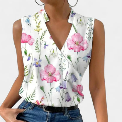 Gleame.-T-shirts &amp; hemden-Gleame Tops - Fashion V-neck mouwloze print blouses voor vrouwen