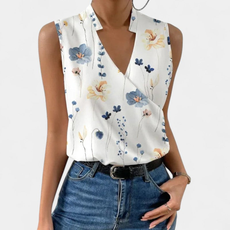 Gleame.-T-shirts &amp; hemden-Gleame Tops - Fashion V-neck mouwloze print blouses voor vrouwen