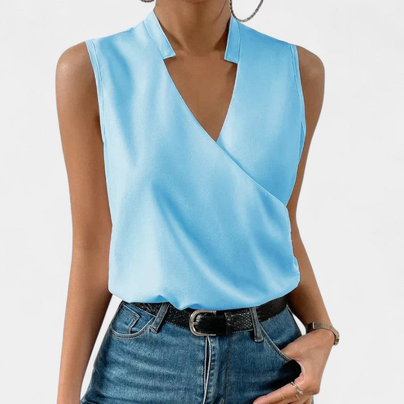 Gleame.-T-shirts &amp; hemden-Gleame Tops - Fashion V-neck mouwloze print blouses voor vrouwen